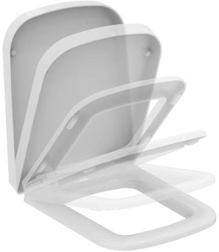 Ideal Standard Mia Sedile WC, forma angolare, Sedile del WC con meccanismo di chiusura ammortizzata e lunga durata, in robusto duroplast – Bianco (360x450x55 mm)