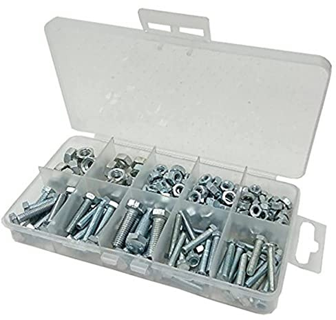 Merriway BH06570 (76 Pcs) Assortment of BZP Hex Head Bolts & Hex Nuts in a 10 Compartment Carry Case - Pack of 76 Pieces