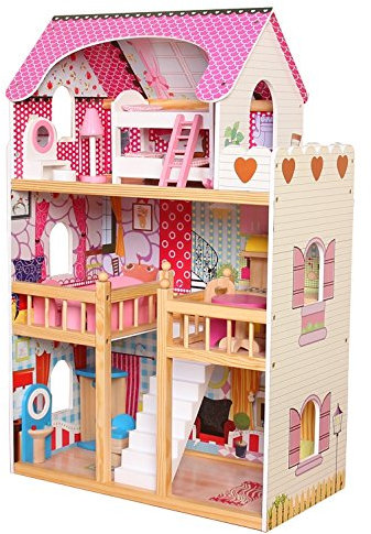 Bayer Chic 2000-295 10 - Puppenhaus Mia, Traumvilla mit Möbeln, Holz-Spielzeug, inklusive 17 Teilen Zubehör, für Kinder ab 3 Jahren, bunt