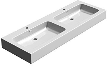 Sogood Double Lavabo à Poser Blanc 140cm Vasque pour 2 Lave Mains pour Salle de Bains 140x48x13 Colossum830