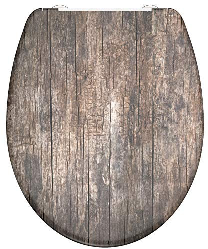 WC-Sitz - Toilettendeckel | Klodeckel mit Absenkautomatik & Schnellverschluss | Duroplast | Toilettensitz mit Muster (Old Wood)