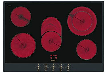 SMEG P875AO, Placa vitrocerámica COLONIAL, Anthracite + black glass (brass knobs)