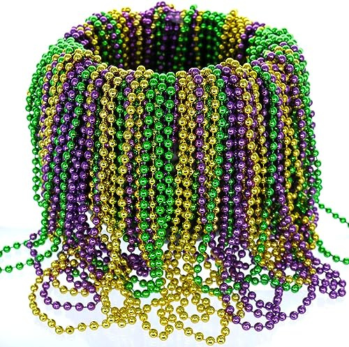 Sayala Mardi Gras Party 12Stk Dekoration Set,Karneval bunte Perlen Halskette 33 In langen 7 mm dicken, lila, grün, gold Perlen, ideal für Karneval Party gefallen