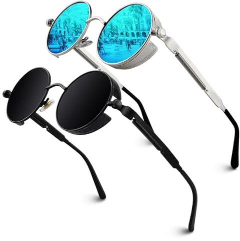 GQUEEN Retro Runde Steampunk Polarisierte Sonnenbrille Herren Damen UV400