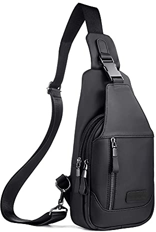 Leathario Bolso Hombro de Pecho Bandolera Cuero Vintage Grande Shoppers Mochila Cruzada de Viaje Trabajo Casual Crossbody para Hombres (Negro 23)