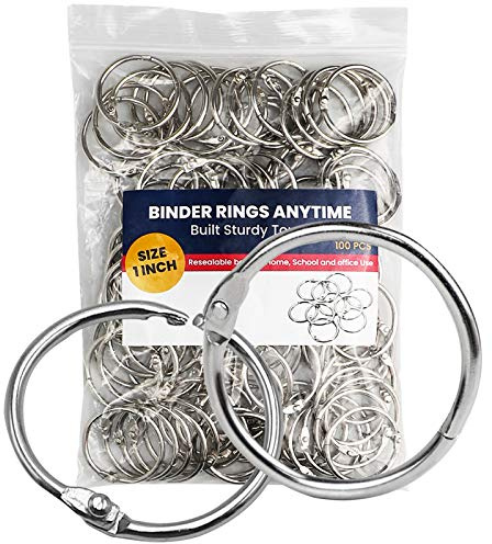 Binder Rings 1 Inch 100 pcs-Sturdy Book Rings-Loose Leaf Binder Ring for Index Cards Flashcards and Paper-Nickel Plated Metal Rings for Office School Supplies-Heavy Duty Silver Paper Rings