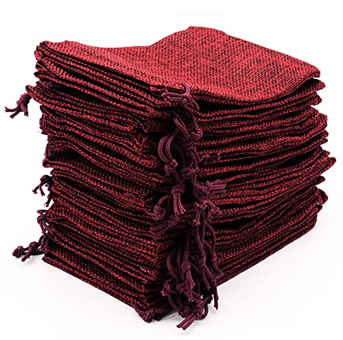 Leeyunbee 30 st 10 x 15 cm jutepåsar, linnepåsar, återanvändbar presentpåse, jutepåsar med dragsko för smycken, födelsedagspresent, jul, bröllop, DIY (Bourgogne)