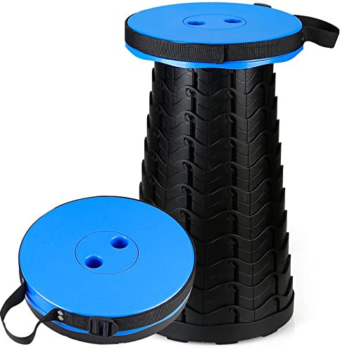 Auspicious Tragbarer Klapphocker - Teleskophocker Höhenverstellbar Faltbar,Einziehbarer Hocker,Leichter Campinghocker für Camping Wandern Angeln BBQ Drinnen Küche,Belastung 397 lb(Blau)