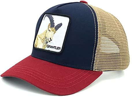 XAVER LUIS GRANTLER - Trucker Cap - Patch gestickt - Baseballcap - mit Stickerei - Snapback – Steinbock - Truckercap - Bavarian - Bayern - rot blau beige