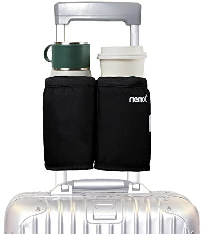 riemot Porte Gobelet de Valise Porte-Gobelet Voyage Bagages Valise Porte-Boissons, Main Libre, Espace pour Deux Tasses à Café, s'adapte Toutes Les PoignéEs Valise, Noir