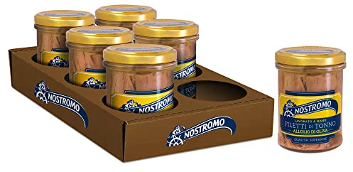 Nostromo - Filetes de atún al aceite de oliva, 6 tarros de 180 gr. Calidad superior, hechos a mano, fuente de Omega 3.