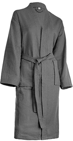 Brandsseller Unisex Bademantel aus Baumwolle M – Leichter Morgenmantel aus Waffel-Piqué für Damen & Herren – Saunamantel/Hausmantel für Wellness & Zuhause - Anthrazit