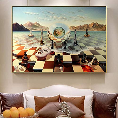 Rumlly Salvador Dali Surrealism Chess Mask on Sea Canvas Paintings Abstract Posters Prints Wall Pictures for Living Room Home Decor 60x90cm Frameless