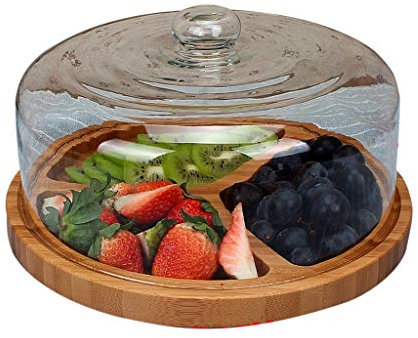 XOOPIT Cloche Alimentaire/Aliments Tente, Plateau de collation de Fruits, Restaurant Familial Pain Desserts Plateau d'affichage de Noix dôme en Verre Transparent Serveur de dôme de Fromage et de gâ