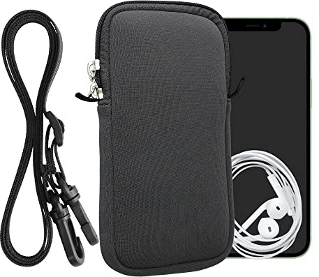 kwmobile Handytasche für Smartphones XL - 6,7/6,8 - Neopren Handy Hülle Grau mit Kordel - Handy Tasche mit Handykette 17,2 x 8,4 cm Innenmaße