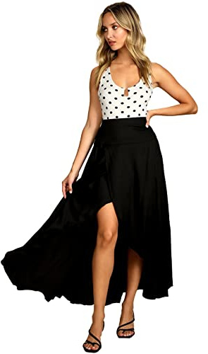 Odizli Jupe enveloppante élégante pour femme à taille haute avec fente - Jupe longue d'été, Noir , L