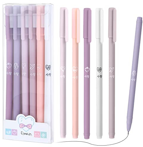 TIESOME Black Gel Pens, 6 Pack Quick Drying Ink Ballpoint Pen 0.5mm Fine Tip Pen Liquid Ink Rollerball Pen for Adult Kids Writing School Office Gift Supplies (Purple)