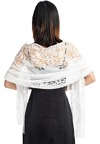 NiceYnn Châle Mariage Femme Echarpe Anniversaire en Dentelle | Foulard Cheveux pour Robe de Soirée Floral