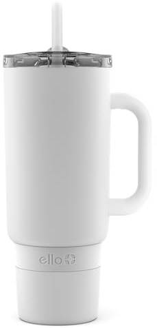 Ello Port 40oz Tumbler with Carry Loop & Integrated Handle, Vacuum Insulated Stainless Steel Reusable Water Bottle, Travel Mug with Leak Proof Lid and Straw, Perfect for Iced Coffee and Tea