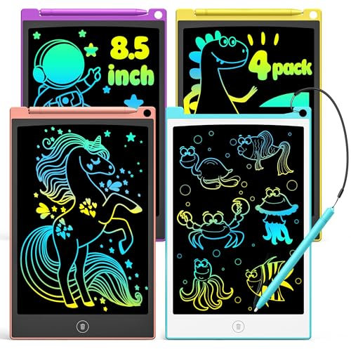 TECJOE LCD Schreibtafel 4 Pack, 8.5 Zoll Tablet für Kinder und Erwachsene, Löschbarer, Wiederverwendbarer Schreib-Zeichenblock, mit Abschließbar Löschen-Taste (Blau+Rosa+Gelb+Lila), H10A