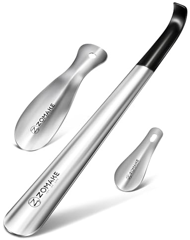 ZOMAKE Schuhlöffel Lang 42cm,Klein Schuhanzieher Edelstahl 19cm(3er Silber) | Schuhlöffel Lang 42cm,Langer Schuhanzieher Metall,Klein Schulöffel Edelstahl Stabil Kinder 19cm/10cm