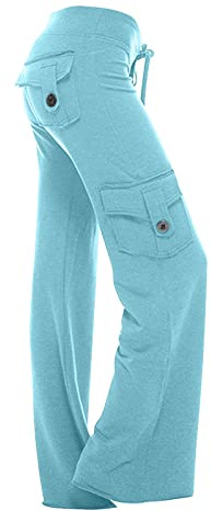 AMhomely Damen-Cargohose mit geradem Bein und Taschen, volle Größe, elastische Taille, lange ausgestellte Hose, Fitnessstudio, Laufen, Yoga, Trainingsanzug, Sportbekleidung, Größe 34-48, 01