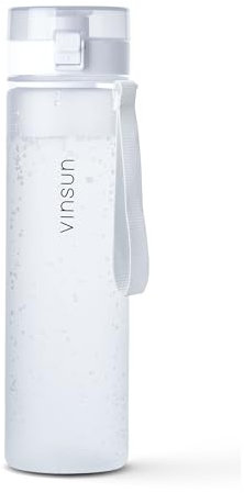VINSUN Water Bottle 1L White - BPA free, Leak-proof, Carbonic acid suitable, Tritan, One-Hand Operation - Drinking Bottle for Sports, Gym, Travel, University, Cycling