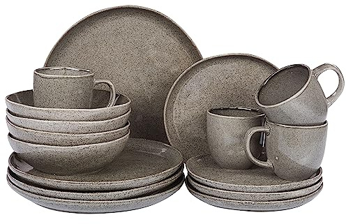 Tafelservice für 4 Personen Steinzeug grau 16-teilig Geschirr Set Retro Costmary