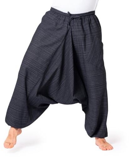 PANASIAM Aladinhose Damen & Herren - Haremshose Unisex - Pumphose Baumwolle | grob gewebt mit Linienstruktur, weiter Schnitt für Yoga, Alltag & Reise, elastischer Bund und große Tasche, tiefer Schritt