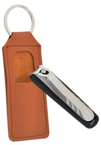 Cortaúñas Portátil Grande de Metal con Funda, Diseño Anti Salpicaduras | Acero al Carbono y Aleación de Aluminio, Uso en Casa, Fácil de Limpiar, con Cubierta de Cuero