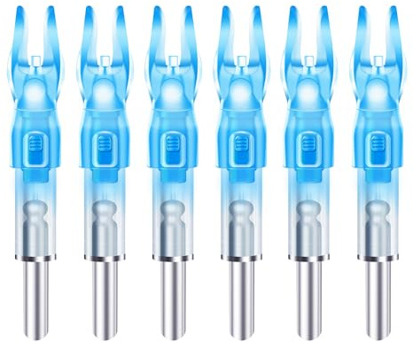 DZHONGD Lighted Nocks for Arrows with .166/G, .204/X, .233/H, .244/S and .246/GT, Bowstring Activation,Archery Lighted nocks (6 Pack)