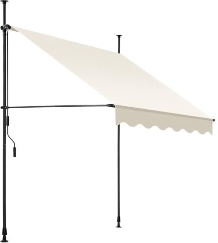 tectake® Toldo Terraza Manual Regulable en Altura con Manivela, Toldo Balcón sin Taladros, Extensible Terraza, Resistente a Rayos UV, Protección Solar y Repelente al Agua - 150 cm - Beige