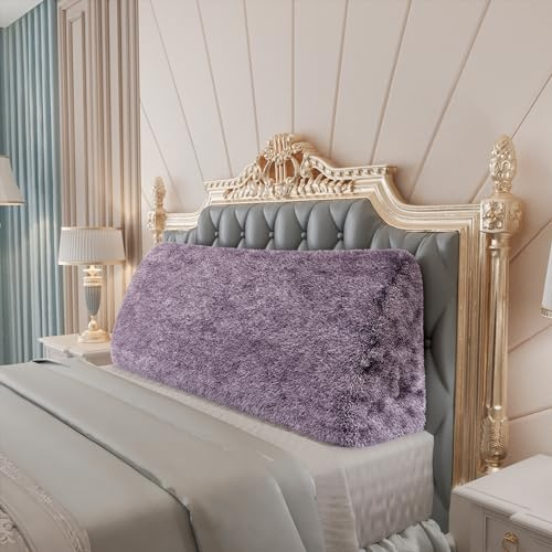 Rucener 18LB Thickened Wedge Pillow Headboard Body Positioner Bed Wedge Pillow Backrest Triangular Headboard Pillow for Sleeping with Side Pocket Velvet Positioning Support Rabbit Purple King
