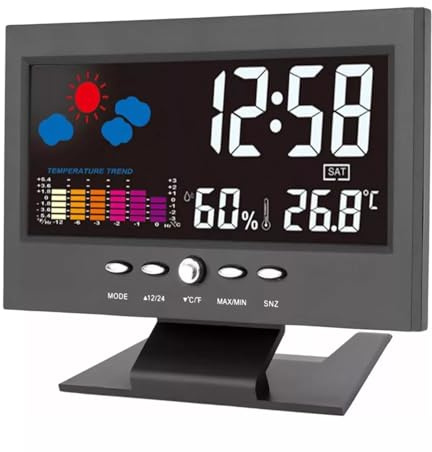 ikaufen Estación meteorológica inalámbrica para interiores y exteriores, termómetro de temperatura, reloj despertador digital, termómetro meteorológico, monitor de humedad y temperatura LED