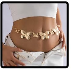 Cubahop Big Butterfly Taille Bauchkette Metall Körper Kette Schmuck Zubehör für Frauen und Mädchen (Gold)