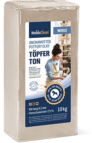 Modelliermasse Weiß 10 kg lufttrocknend & bemalbar - fein & geschmeidigiger Bastelton für Kinder & Erwachsen