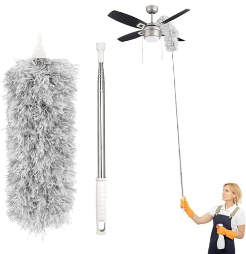 Staubwedel Teleskop Waschbar, 2 Stücke Staubwischer Mikrofaser Bis, Mikrofasern Staubwischer Staubbesen Dehnbarer mit Edelstahl Teleskop Stange für Decken Deckenventilator spinnenweben Eckbesen 280 cm