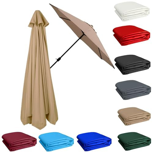 Ersatz-Bezug Für Ampelschirm, Terrassenschirm Ersatzdach 6/8 Rippen Sonnenschirm Stoff Baldachin, Regenschirm Ersatz Marktschirm Ersatztuch, Sonnenschirm Stoff Uv Schutz(Color:Khaki,Size:8ribs 10ft/3M