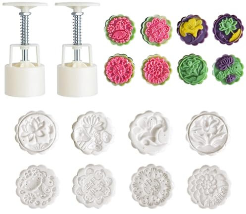 Asudaro Circular Pattern Mooncake Mould,Baking 50g Mooncake Mould,Maker Cookie Stamps Pastry Tool Mooncake Mold Set 8PCS