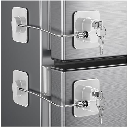 Candado Nevera para Bebés y Adultos, Paquete de 2 Cerraduras para Frigorífico, Cierre de Seguridad Autoadhesiva para Refrigeradores, Armario, Puertas de Gabinetes, Cajones y Ventanas-2 Pieza Negro