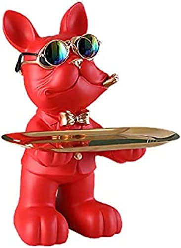 Bulldoggen-Statue mit Aufbewahrungstablett, niedliche Tierskulpturen, Kunstharz, Schlüssel, Bonbonniere, Schmuck, Ohrringe, Halter, Heimdekoration, Rot
