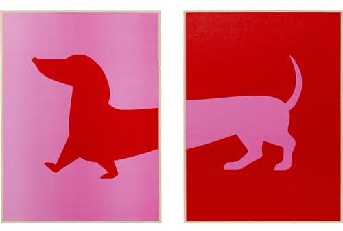 Kare Design Wandbild Dog Frankie, Rot/Pink, 2er Set, 40x30 cm, Gerahmtes Bild, Hunde Motiv, Abstrakt, Wohnzimmer