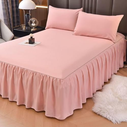 Homxi Bettrock Boxspringbett mit 2 Kissenbezug,(180 x 200 cm),Spannbett Elastisch Einfarbig Bettlaken Rosa