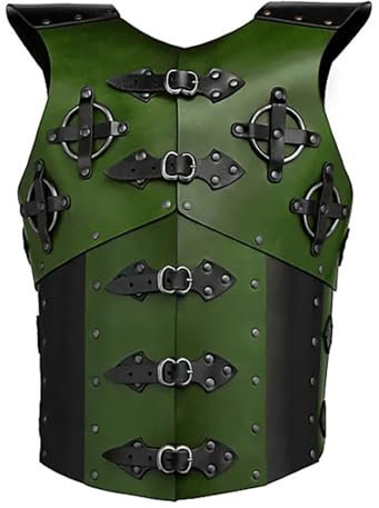 MDFCZXP Steampunk PU Leder Brustpanzer Verstellbarer Mittelalter Gladiator Schulter Brustrüstung Gothic Wikinger Ritter Weste Kürass,Grün,45cm