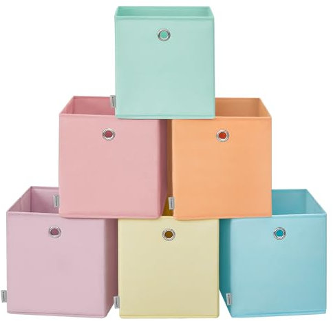 SONGMICS Aufbewahrungsbox, 6er Set, Ordnungsboxen, Faltbox, 26 x 26 x 28 cm, Stoffbox, für Würfelregal, Organizer bunt, Aufbewahrungskorb, für Schlafzimmer, Wohnzimmer RFB226X01