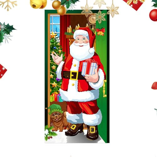 Weihnachts-Türdekorationen,Weihnachts-Haustürabdeckung,Frohe Weihnachten Weihnachtsmann Hintergrundcover | Lustiger Weihnachtsmann-Banner-Hintergrund, Weihnachtsmann-Hintergrundbanner für Haus, Wand,
