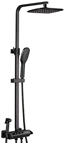 asdchZen Miscelatore Doccia a Pioggia Nero esposto, Set Doccia a Parete, Set Rubinetto Doccia per Bagno con soffione, doccetta, beccuccio per Vasca, doccetta per Bidet, Set Doccia