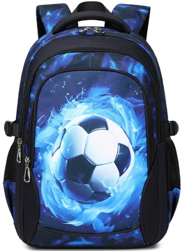 Pojkar ryggsäck skolväskor för pojkar barn grundskolväska barn skola ryggsäck vattentät nylon ryggsäck vardaglig dagväska, Fotboll Blå, L
