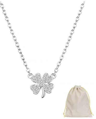 TPZORJX Femme Collier en acier trèfle porte-bonheur, argent, bijoux spéciaux, porte-bonheur à offrir, avec 1 sac de rangement