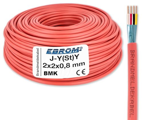 EBROM Brandmeldekabel BMK J-Y(St) Y 2x2x0,8 ROT RT - Länge: 100 Meter | von 5 m bis 300 m bestellbar - Brandmeldeleitung - Fernmeldeleitung - Fernmeldekabel